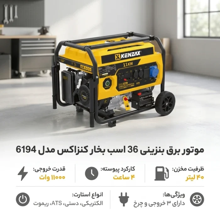 ژنراتور برق 11000 وات استارتی ریموت‌دار کنزاکس مدل 6194 چرخ‌دار صنعتی